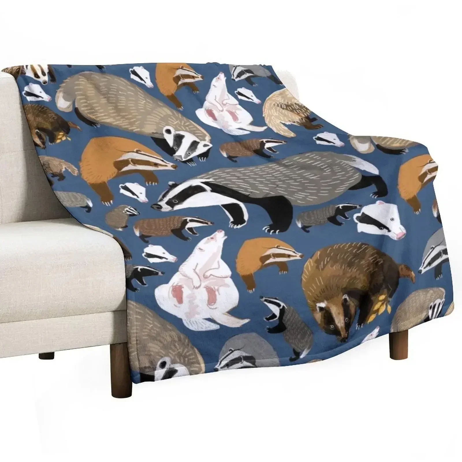 Eurasian badgers pattern Blue Throw Blanket Blankets For Bed valentine gift ideas Shaggy For Sofa Thin Beautifuls Warm Blankets