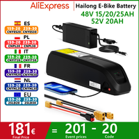 EU Stock Hailong Electric Bike Battery 48V 15/20/25AH 52V 20AH 21700 Cell Downtube Battery 35A BMS For 100W-1600W Motor EBike