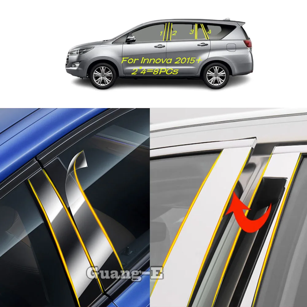 Car TPU/Glossy Mirror Pillar Post Cover For Toyota innova 2015+ Door Trim Window Molding Decoration Sticker Auto Plate 10pcs