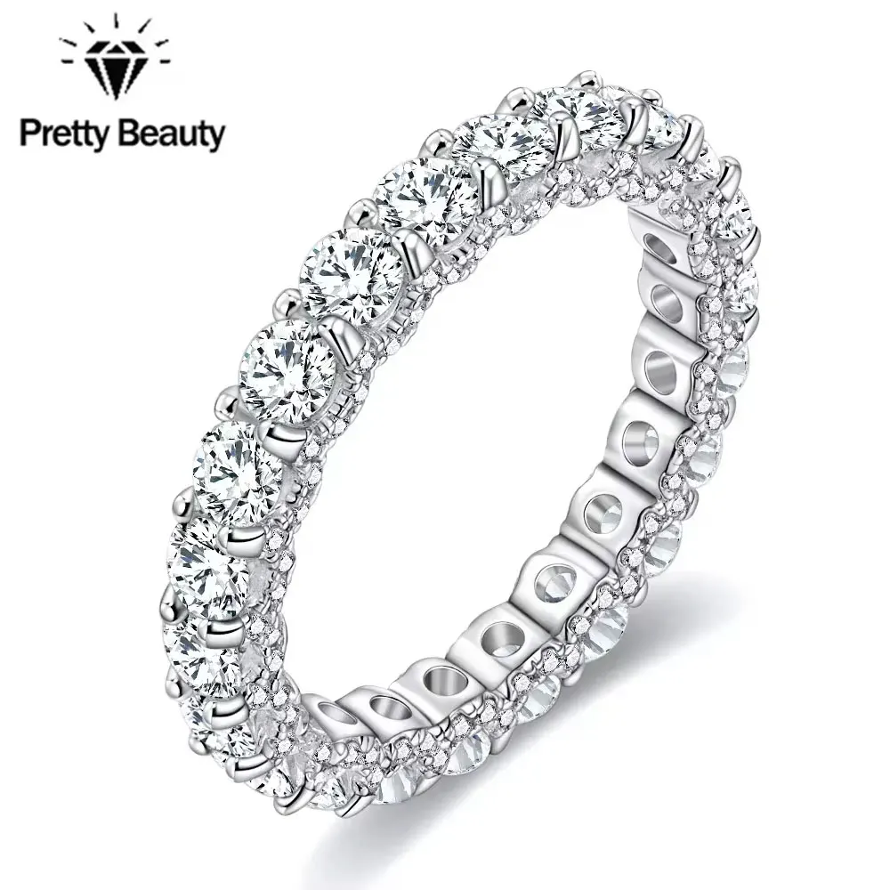 

Изысканное обручальное кольцо Pretty Beauty Eternity с муассанитом 3 мм, из стерлингового серебра S925, позолоченное, с бриллиантами, для женщин, роскошное ювелирное украшение для вечеринок