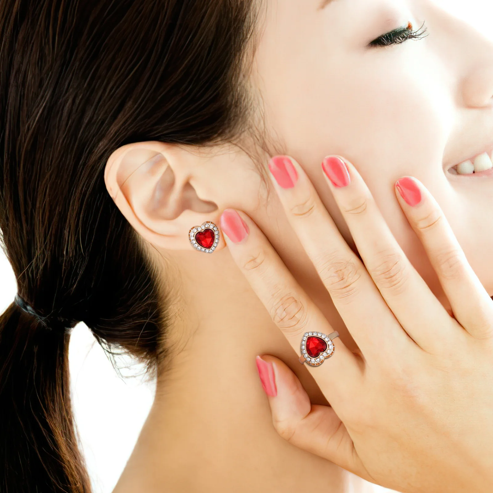 1 مجموعة 1 مجموعة مجموعة مجوهرات على شكل قلب قلادة حمراء أقراط الموضة الإبداعية سوار المرأة قلادة مجوهرات أنيقة للهدايا