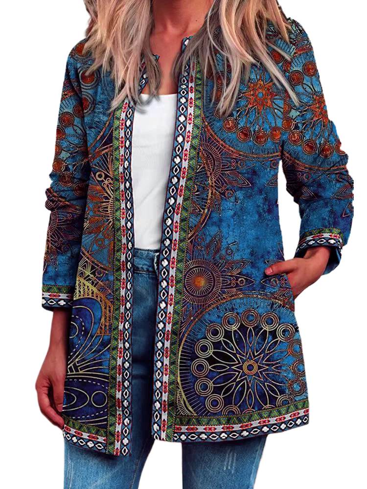 Ethnic Boho Fashion - كارديجان نسائي بطبعة عرقية عتيقة، جاكيت