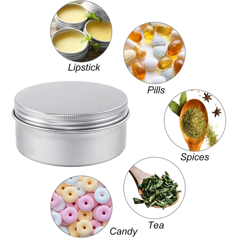 Latas vacías de aluminio redondas de Metal, latas con tapa de tornillo, contenedor para velas de especias, crema, bálsamo labial, 10 piezas, 5g, 10g, 15g, 20g, 30g, 50g, 60g