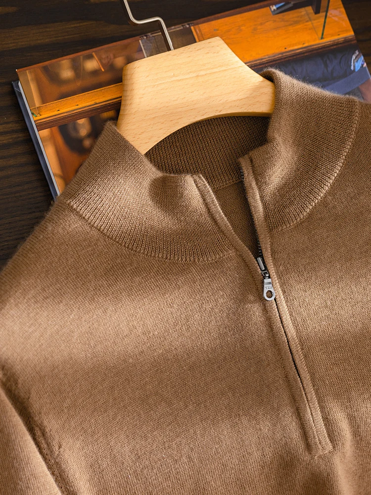 

100% pure cashmere sweater for men's half turtleneck zipper pullover long sleeves