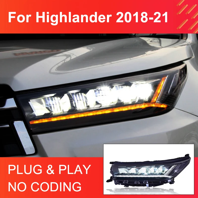 

1 Pair Car LED Headlight for Toyota Highlander 2018-2021 Headlights Plug and Play with LED DRL Dynamic Turning Front Head Lights