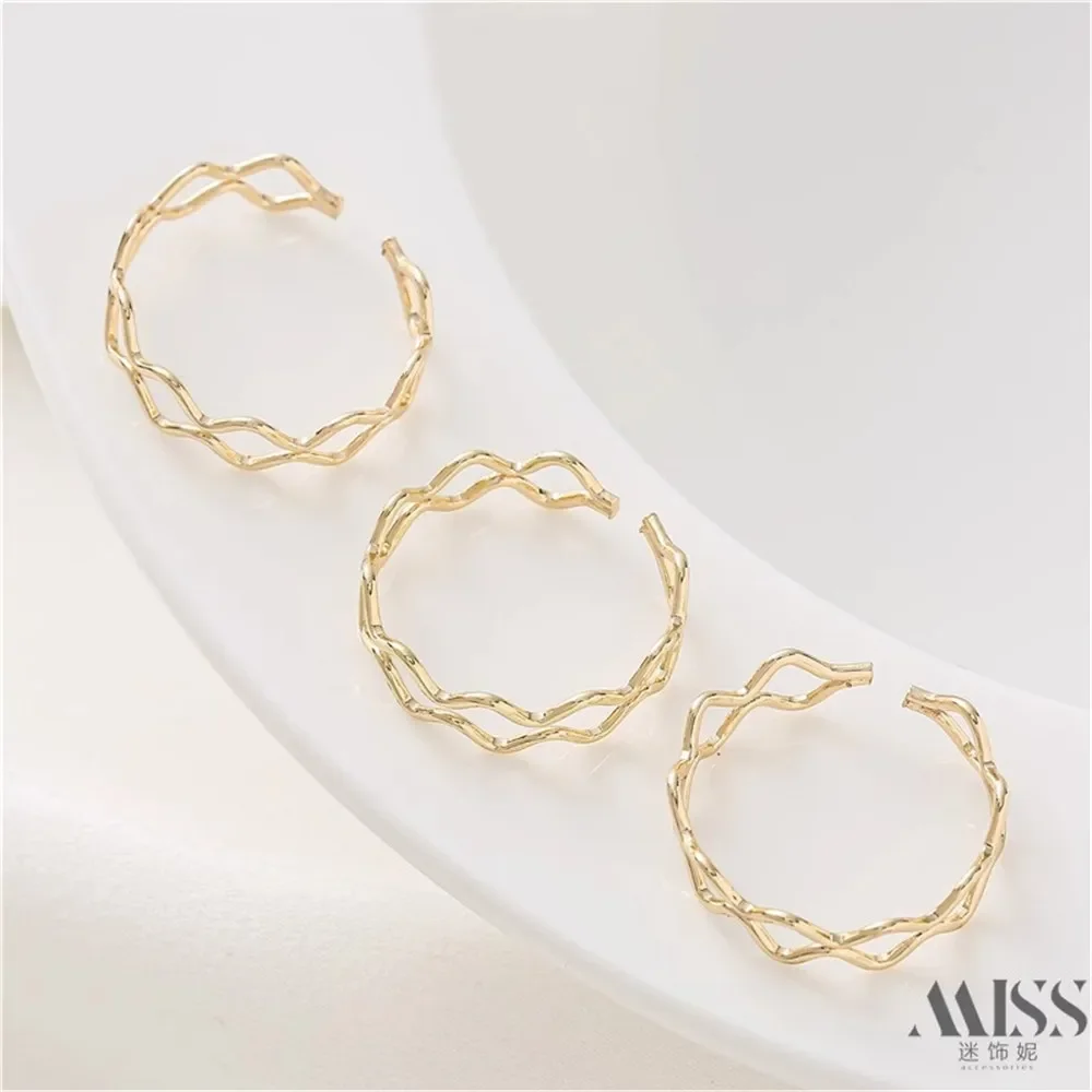 14k Gold Ring Wave Hollow Ring Opening Double Strand Twist Ring DIY Handmade Jewelry Accessories