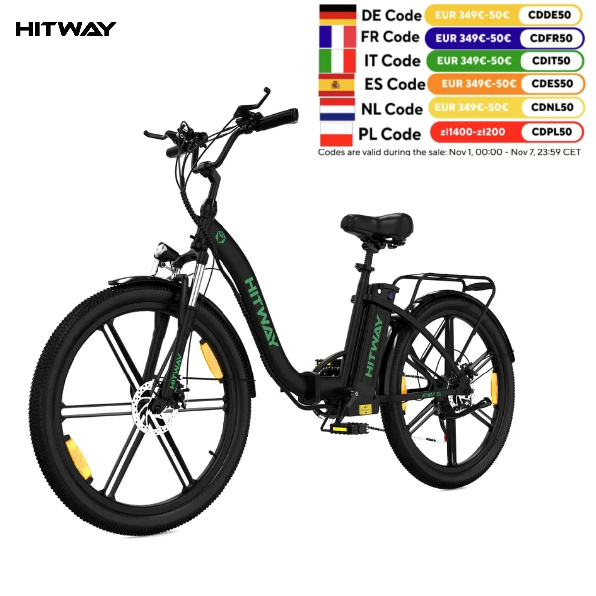 26 inch Electric bike HITWAY electric city bike, foldable suburban e-bike, removable Lithium-ION battery 36V/10.4ah