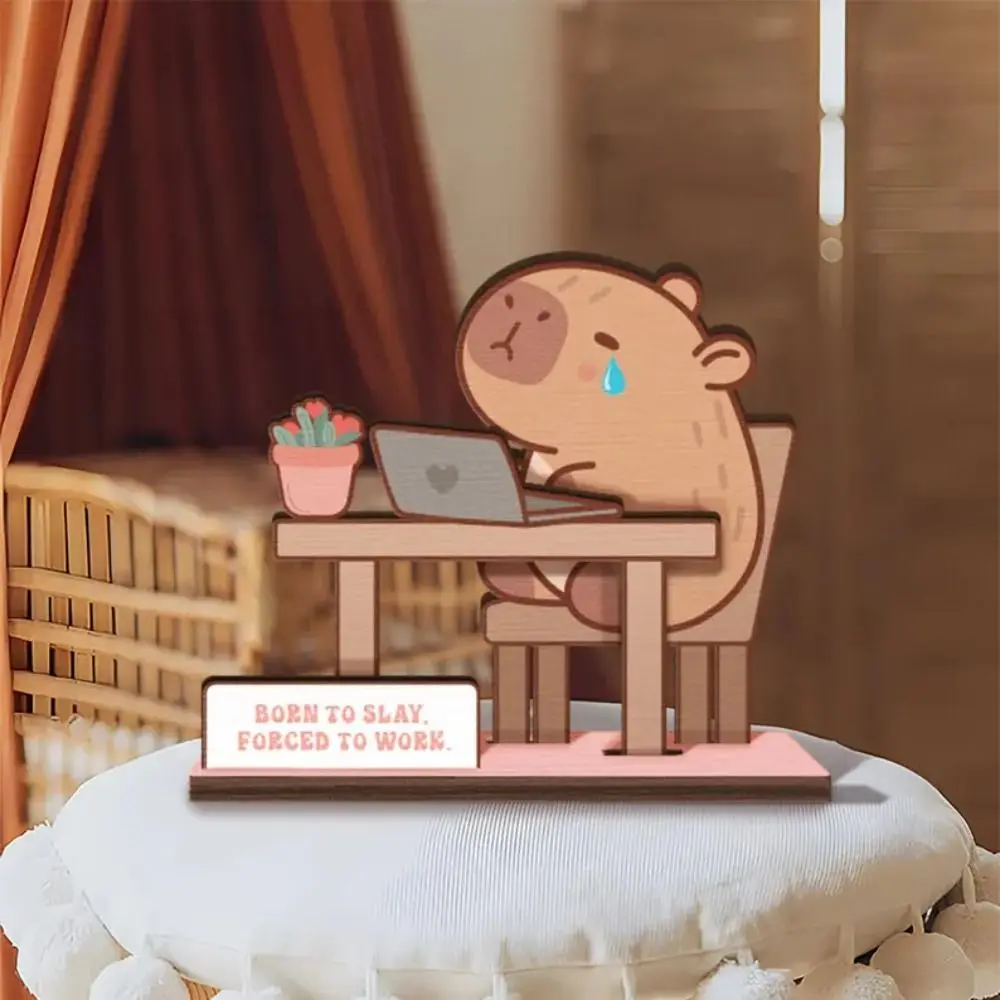 

Capybara Wooden Animal Ornament Handmade Motivational Sign Tabletop Ornaments Cartoon Bear Figurine Wooden Capybara Ornament