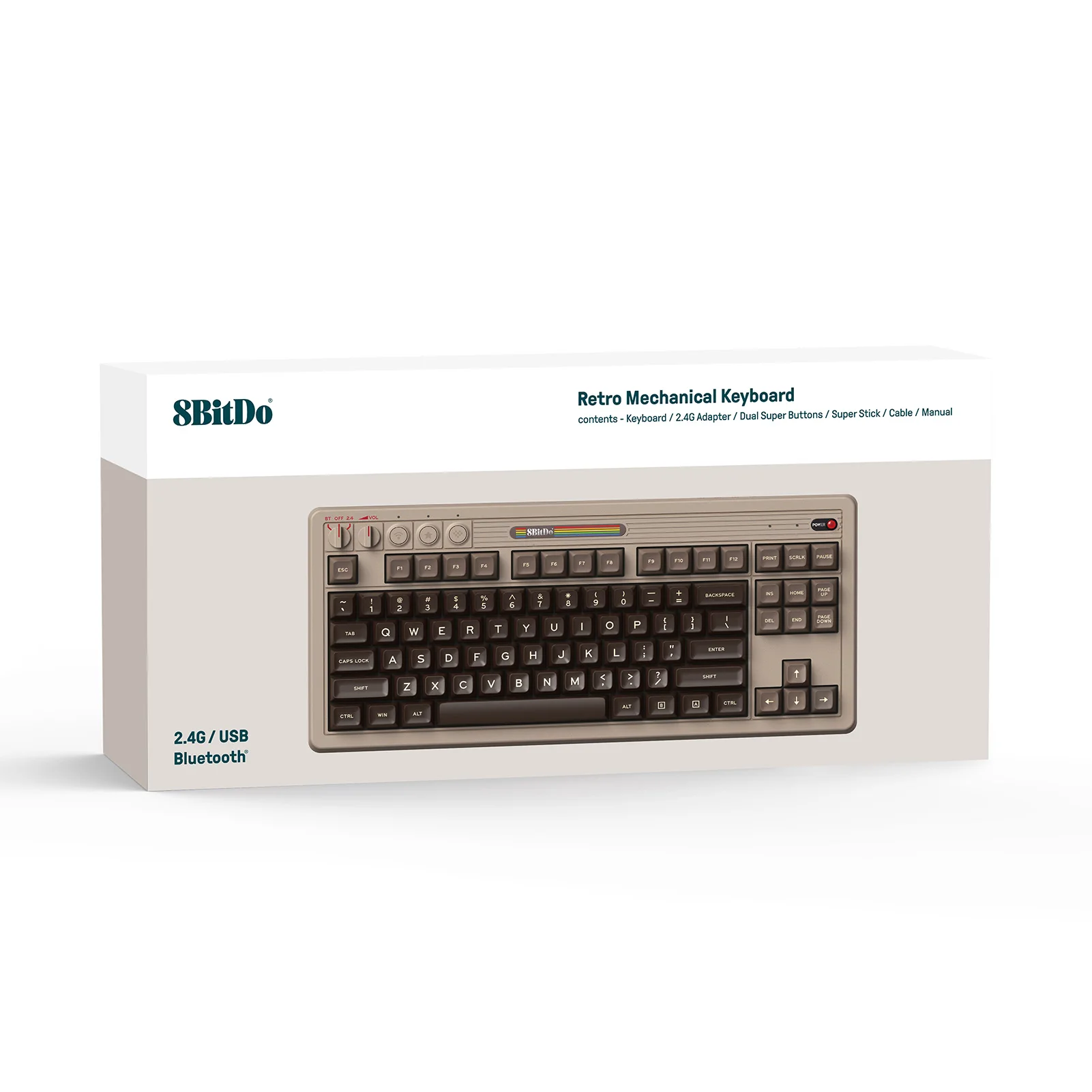 8bitdo คีย์บอร์ดกลไกย้อนยุครุ่น C64บลูทูธ/2.4G/USB-C คีย์บอร์ดเกมแบบถอดเปลี่ยนได้ด้วยความร้อน87ปุ่มสำหรับ Windows Android