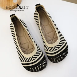 Size 42 Striped Flats Women Loafers Spring Summer Casual Shoes Flat Heel Non-slip Sole Barefoot Shoes TPR Sneakers Square Toe