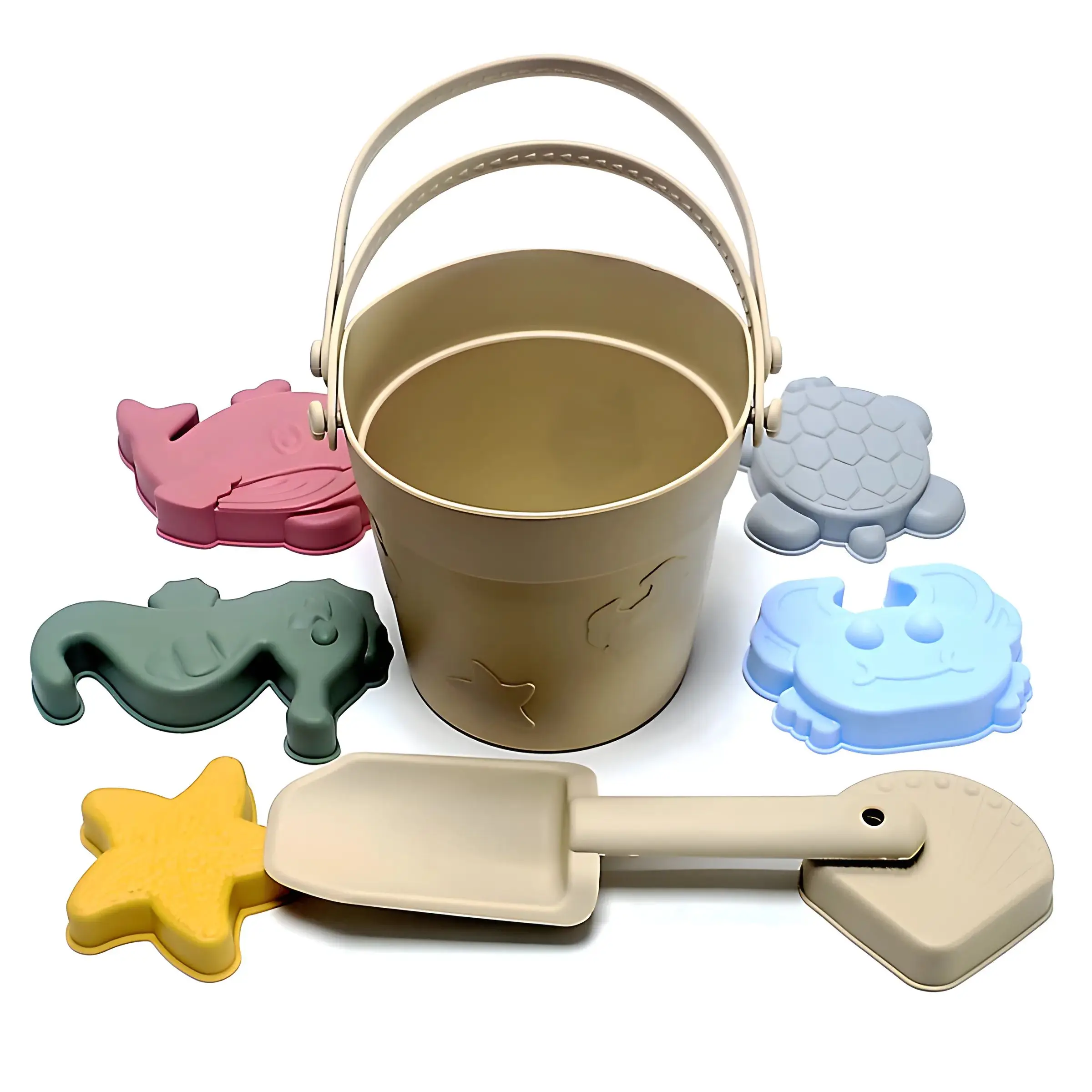 Juguetes para niños, cubo de playa, pala, serie Ocean, cubo, juego de agua, excavación de arena para padres e hijos, juego de juguetes de playa de silicona