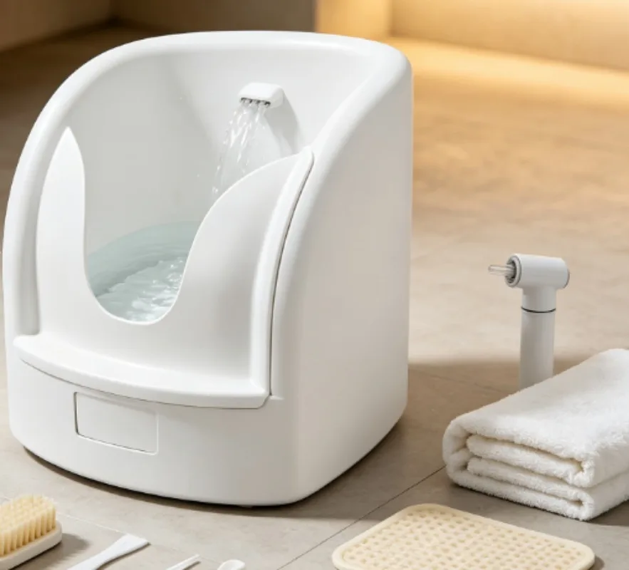 Plastic Foot Soaking Tub with Press Spray Rinse Function, Home Spa Pedicure Foot‑wash Basin Accessory