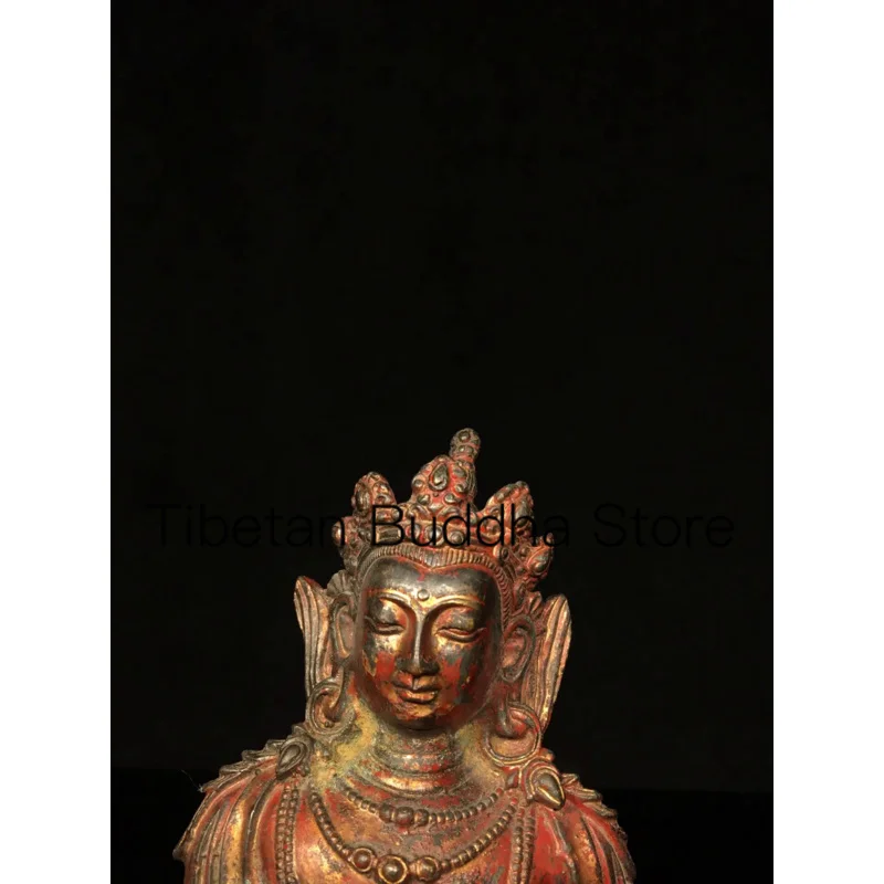 16.5cm Tibetan copper ornaments brass mud gold  cinnabar painted with Tara Vajra Avalokitesvara Bodhisattva temple supplies