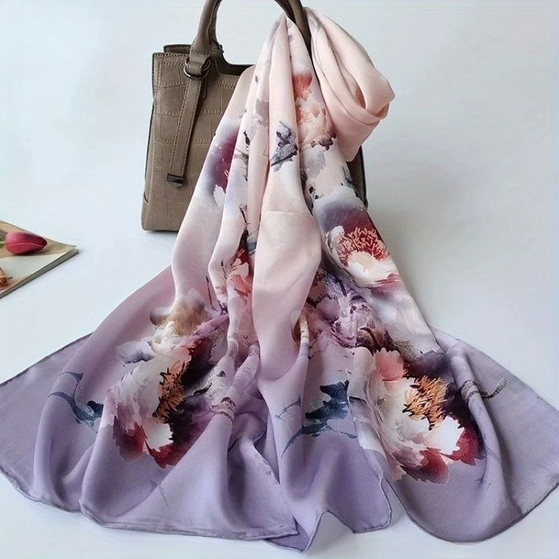 

100% Mulberry Silk Long Scarf for Women Large Oblong Shawls for Headscarf Neck- Oblong Hair Wraps Gift Packed Pink Floral Print
