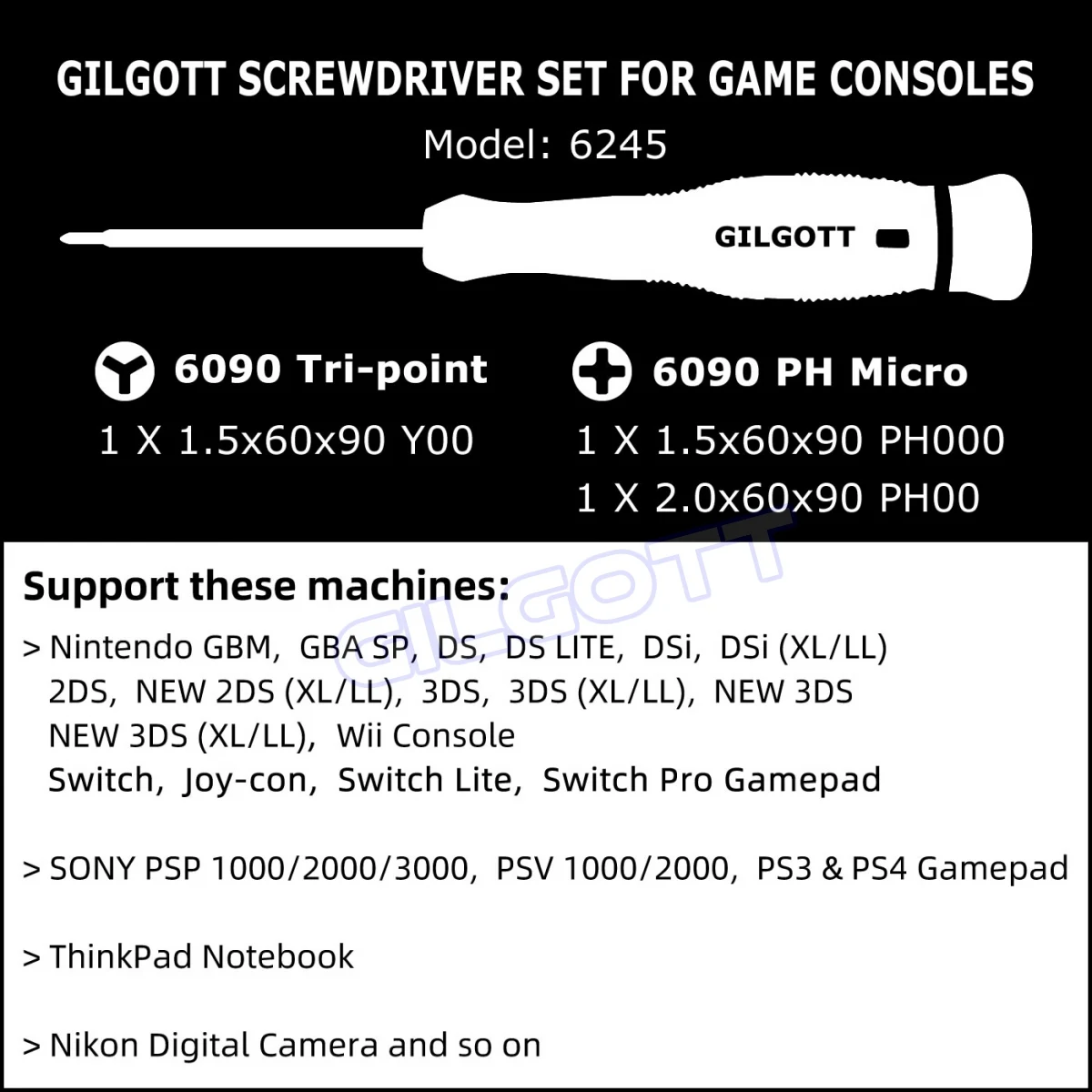 GILGOTT 8PCS in 1 Phillips Cross Y Type Triwing Screwdriver Opening Tool Set for Nintendo Switch OLED NS Lite NEW2DSXL Wii DSi