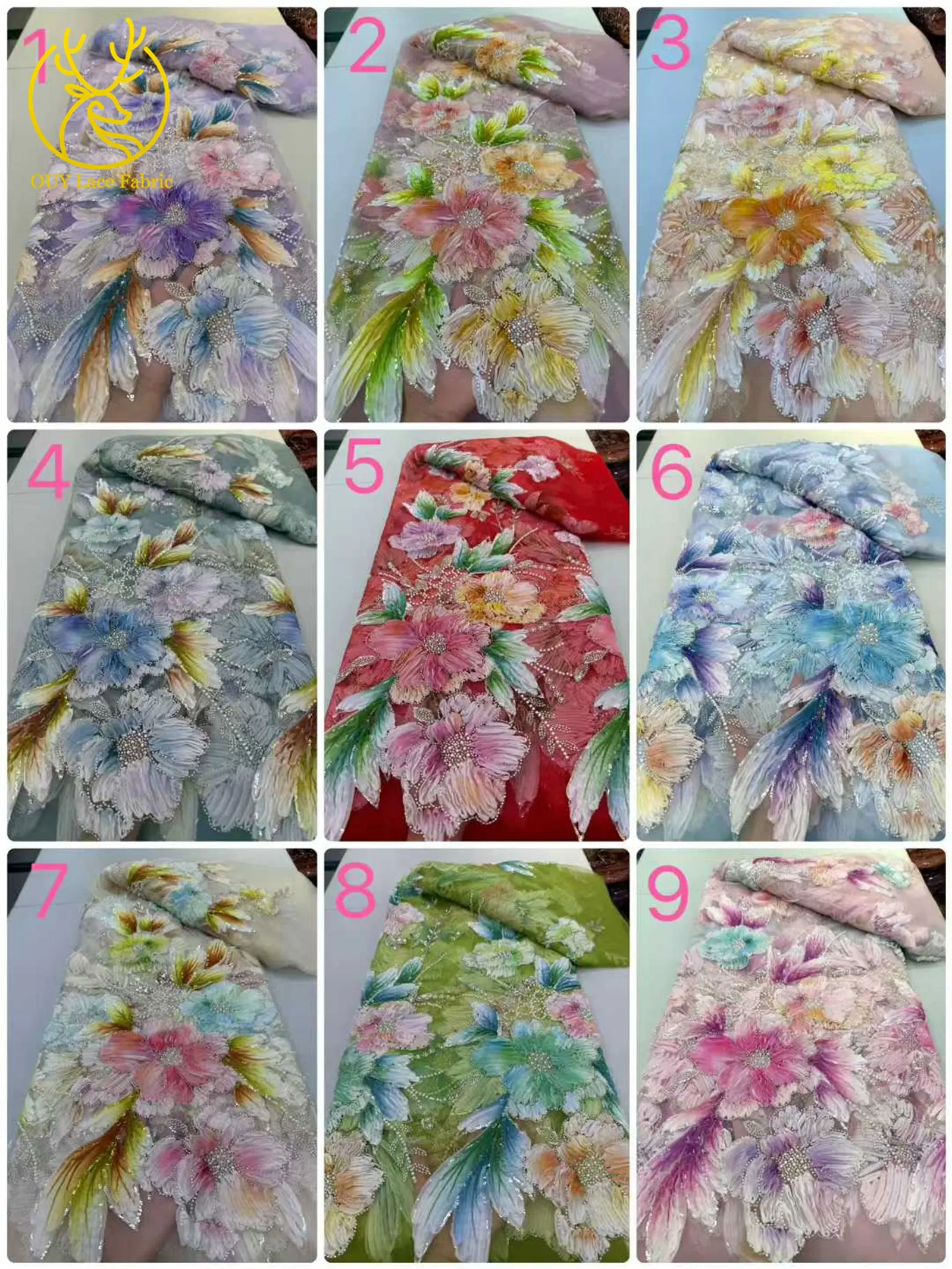 Afrika 3D-Blumenspitzenstoff 2026 Französischer Perlen-Pailletten-Spitzenstoff Nigeria Stickerei Tüll Spitze Brautparty Brautkleider – Detail 5