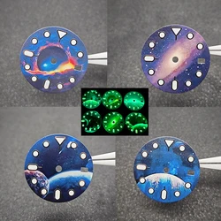 28.5mm Starry Sky Moon Face Watch Dial Green Luminous DIY Space Star Theme Watch Faces for NH35 NH34 Movement
