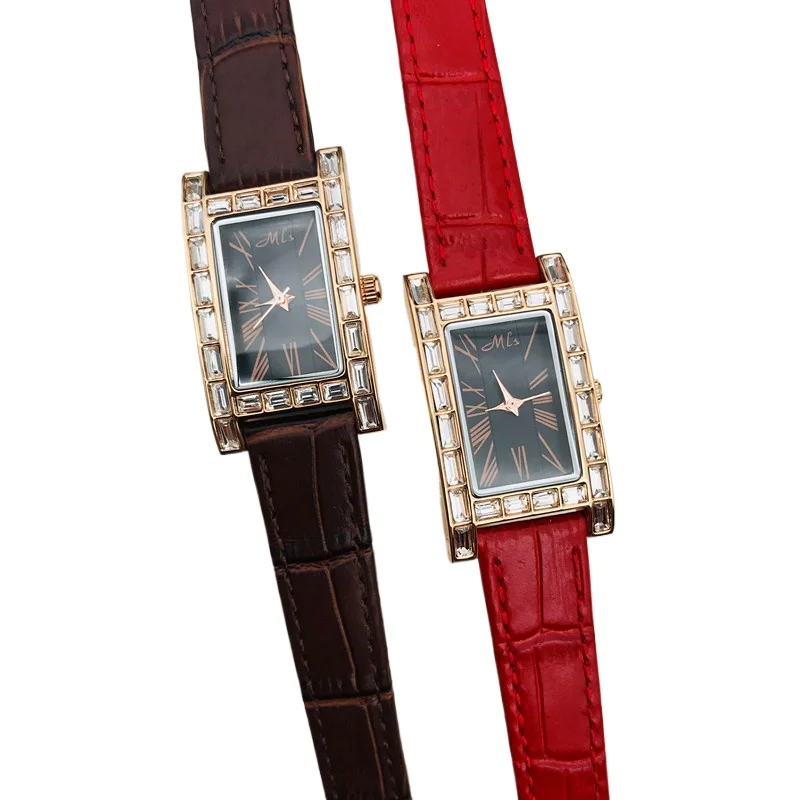 

New Watch Red Belt Women's Fashion Rectangle Roman Diamond Women's Watch