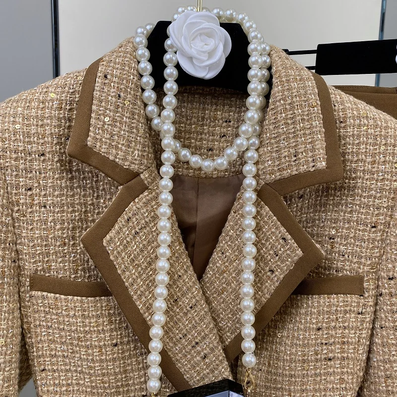Spring Autumn Women\'s Two Piece Skirt Set Woolen Basic Coat With Belt A Line Skirt Elegant Blazer Work Office Lady Two Piece