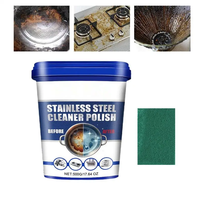 

Паста для чистки посуды, мощный очиститель из нержавеющей стали с тканью, многофункциональные кухонные принадлежности, средство для удаления масляных пятен для дома