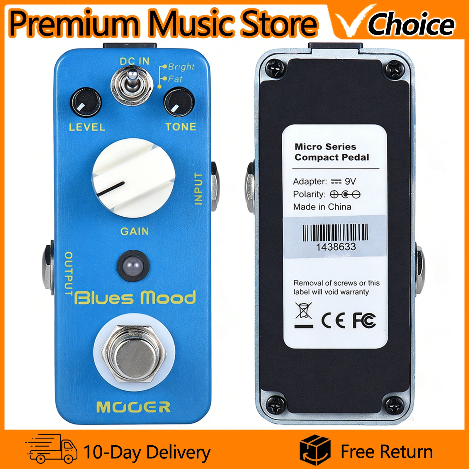 

Гитарная педаль эффектов MOOER Overdrive Blues Mood, 2 режима (Bright/Fat), True Bypass, полностью металлический корпус