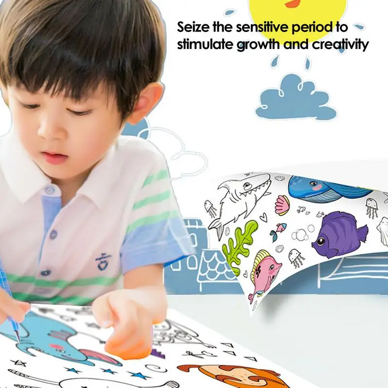 Cartoon Coloring Paper Roll Cartoon Long Drawing Rool Wall Adhesive Boosts Fine Motor Skills School Home Education Toy For Boys