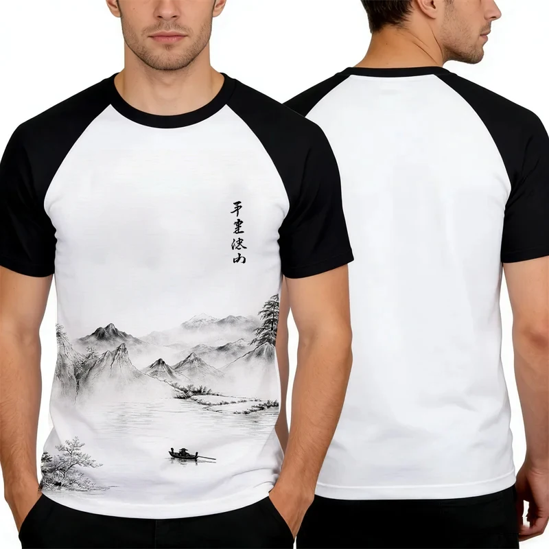 

Men's T-shirt 3D Ink Wash Painting Print Streetwear Short-Sleeved Harajuku Casual Loose Tee Pullover Y2k Top Oversized Clothing