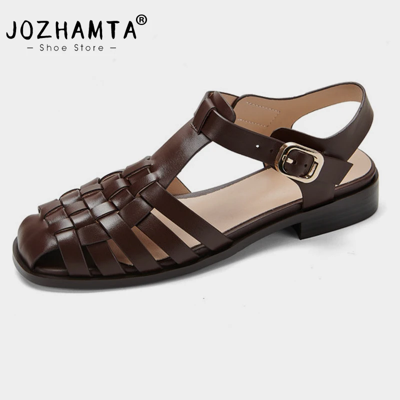 JOZHAMTA Size 34-40 Rome Women Genuine Leather Sandals Flats Heels Comfort Casual Shoes Woman Buckles Daily Summer Shoes Sandals