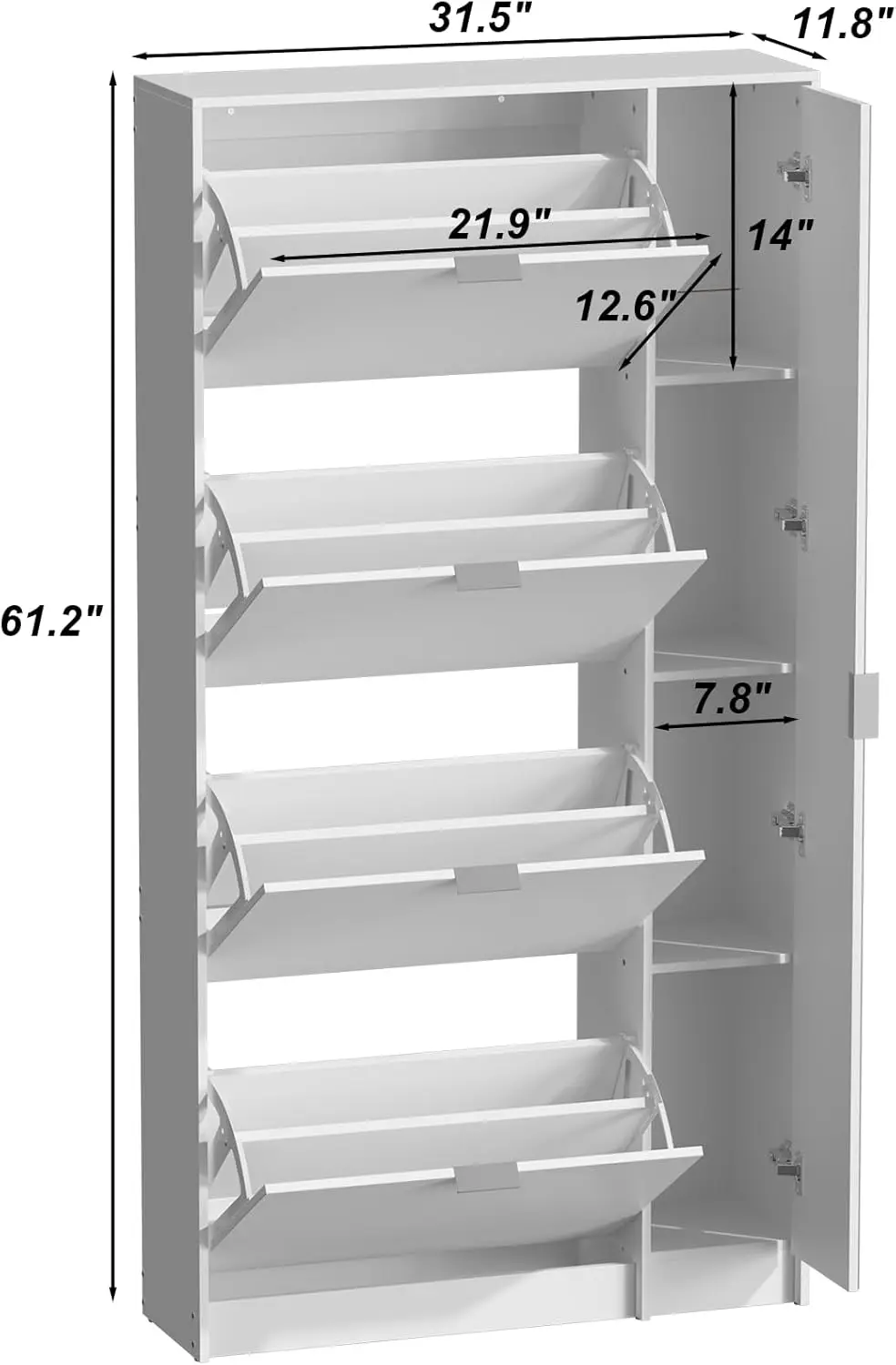 Homsee Modern Shoe Storage Cabinet with 4 Flip Drawers & Mirror, Wood 4-Tier Shoe Rack Storage Organizer with Shelves and Door f