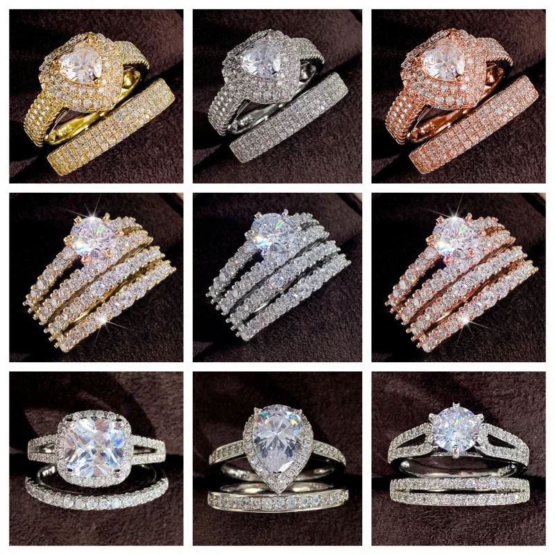 2026 Trendy Double Stackable Set Rings Women Engagement Wedding Party Accessories Luxury 2Pcs  Fashion Female Jewelry