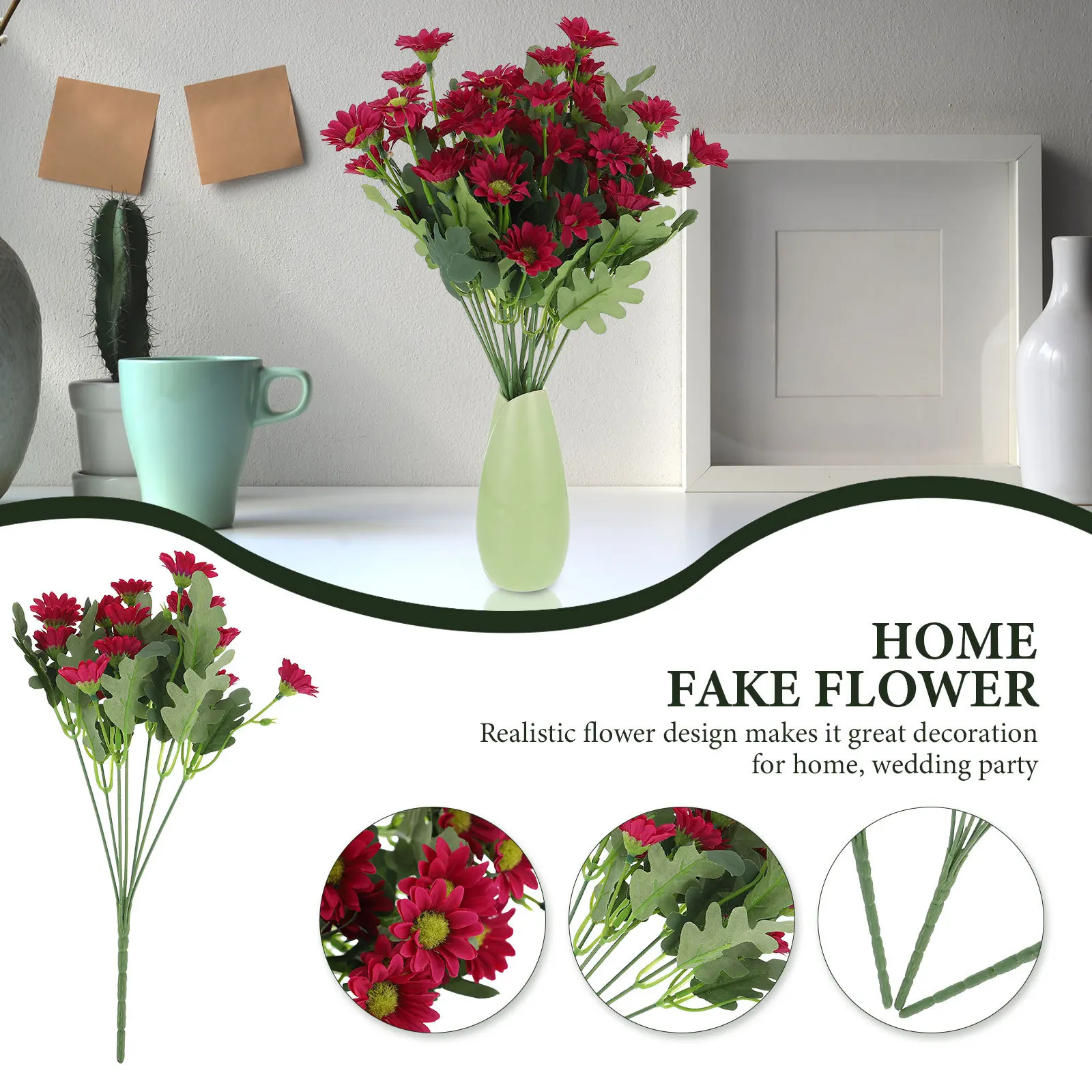 

3pcs Artificial Daisy Bouquet Faux Flower Decor For Home Living Room Bedroom Office Wedding Party Decoration Simulation Plants