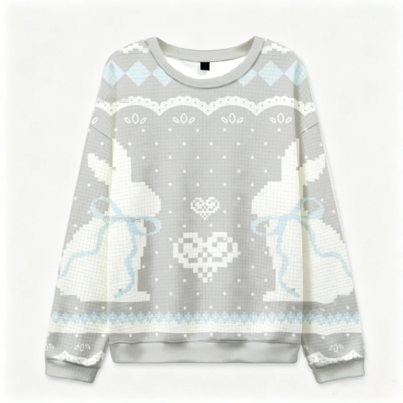 

Men's Cute Bunny Print Crewneck Sweatshirt Holiday Autumn Fashion Long Sleeve Chic Tunics Pullover Street Harajuku Loose Fit