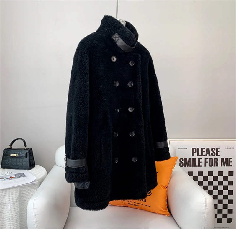 2023 Hot Sale Women Lamb Fur Coat Female Lady Sheep Shearling Jacket Warm Overcoat JT3264