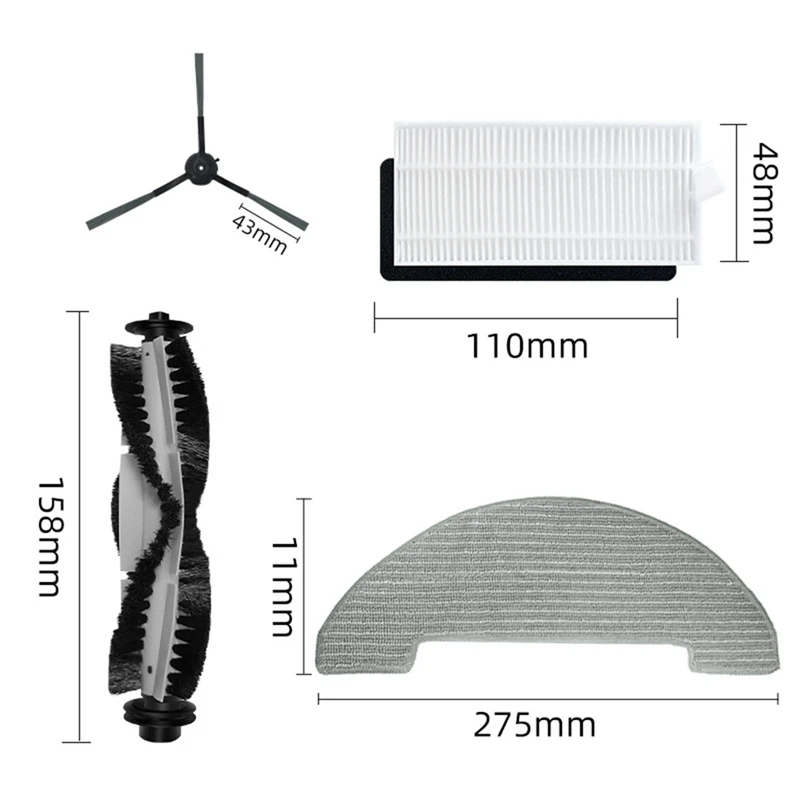 1 ชุดเปลี่ยนสําหรับ XIEBRO HR1010 หุ่นยนต์เครื่องดูดฝุ่นเปลี่ยนอุปกรณ์เสริมหลักแปรงด้านข้าง HEPA FILTER Mop Pad