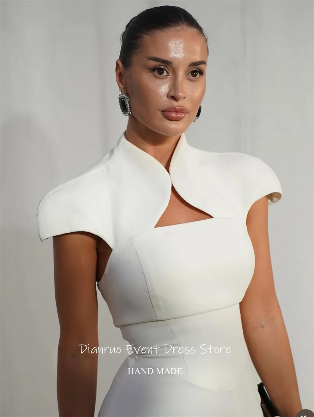 Dianruo Mermaid White Evening Dresses High Neck Floor Length Robe De Soirée Femme Minimalist Chic Vestido Femininos Customized image 4