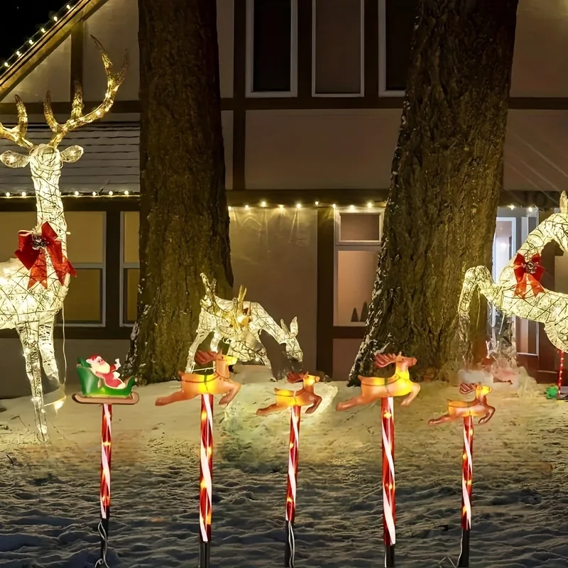 1 Set Solar-Powered Christmas Lawn Stake Lights , Reindeer & Sled LED Decorations, Christmas Outdoor  Lights