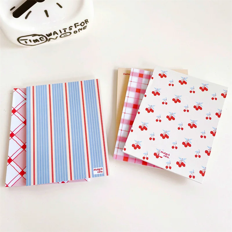 ​ins Cute Cherry Striped Plaid Memo Pad Creative Message Paper Student To Do List Mini Notepad School Stationeries 50 Sheets