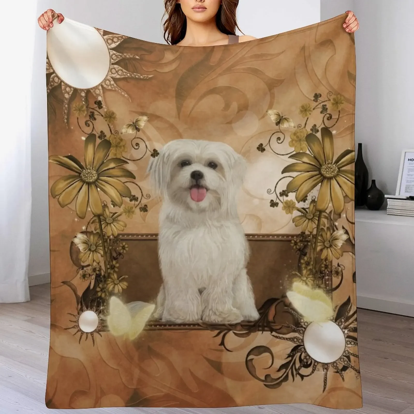 

Cute maltese puppy Throw Blanket Flannel warm winter for babies Blankets