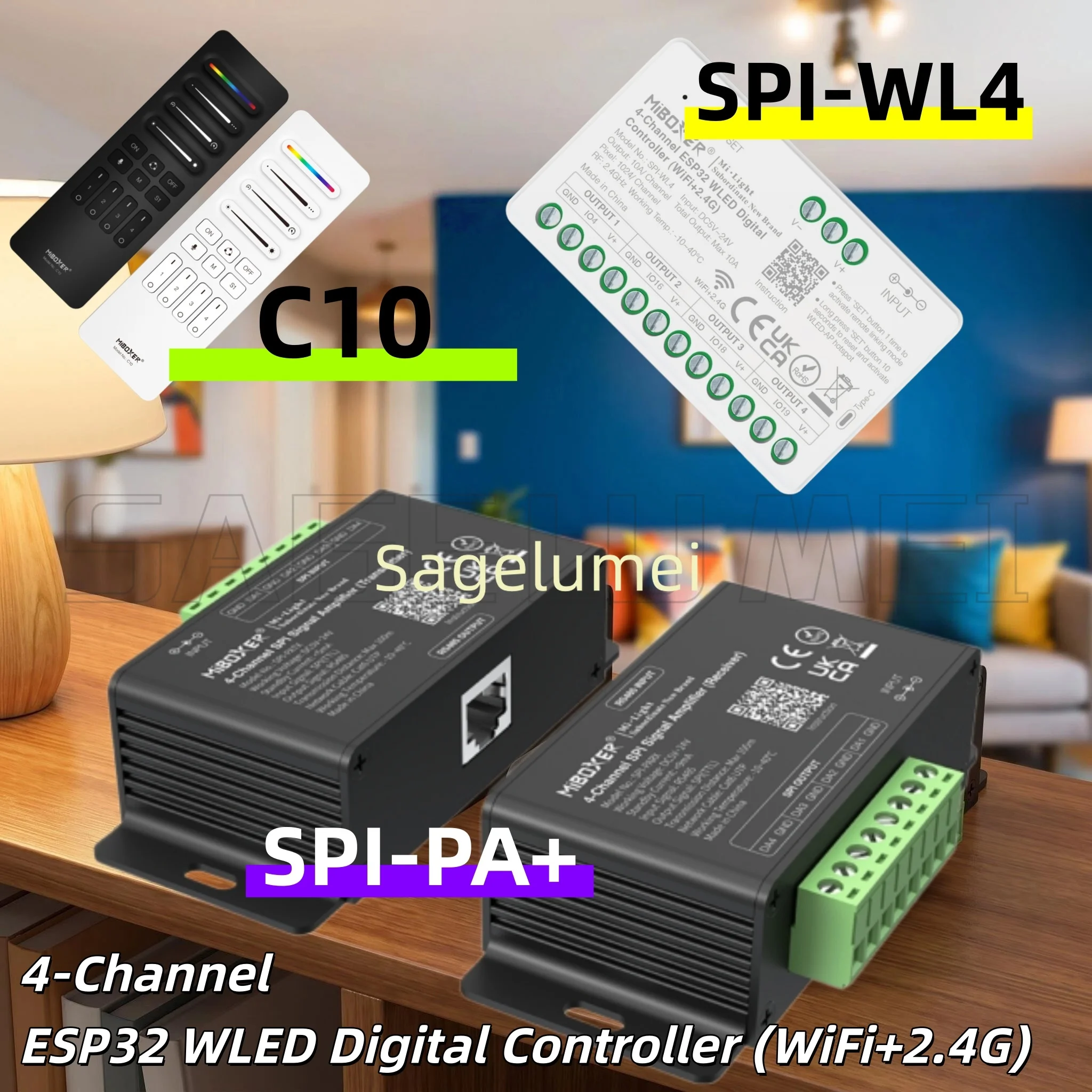 

SPI-WL4/C10/SPI-PA Miboxer 4-Channel SPI LED Controller WiFi+2.4GRF RGB RGBW Signal Amplifier For WS2811 WS2812B LED Pixel Strip