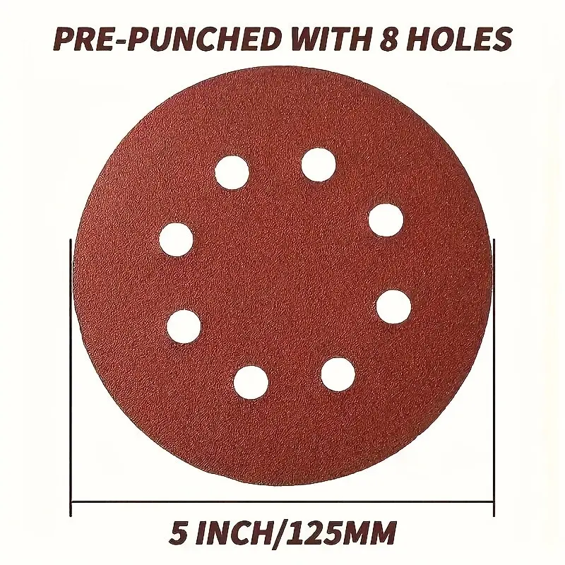 110Pcs 5 Inch 8-Hole Hook and Loop Sandpaper, 60-800 Grit Assorted Set