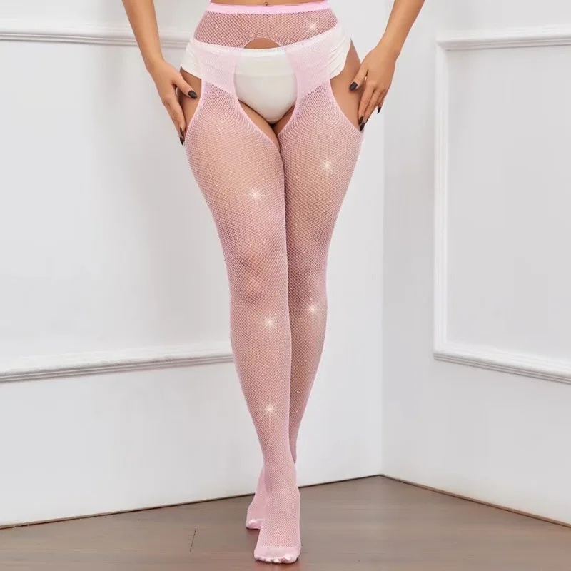 موضة بلينغ الماس جوارب شبكية المرأة مثير مفتوحة المنشعب الجوارب الساخن القطب الرقص ملهى ليلي حفلة الجوارب حجم كبير الملابس الداخلية