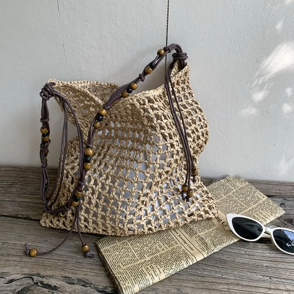 

Casual Large Capacity Lafite Straw Bag Handmade Fashion Weave Tote Bag Drawstring Underarm Bag Grass Woven Bag Beach