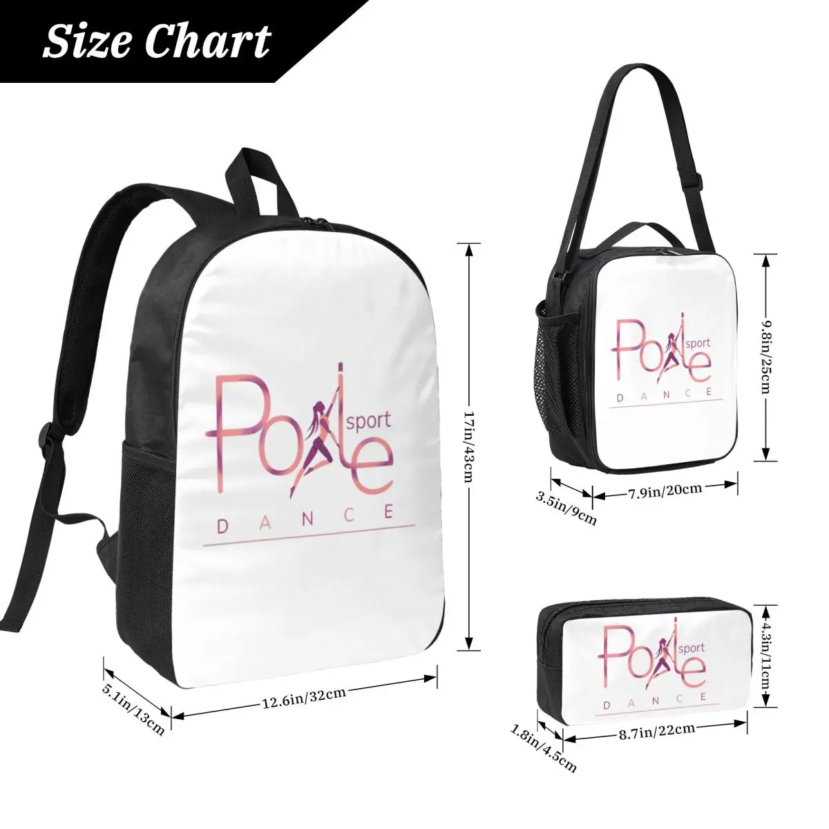 Pole Dance Backpack Student BookBag School Bag Computer Shoulder Bags 3ps Insulated Lunch Bag Pencil Case