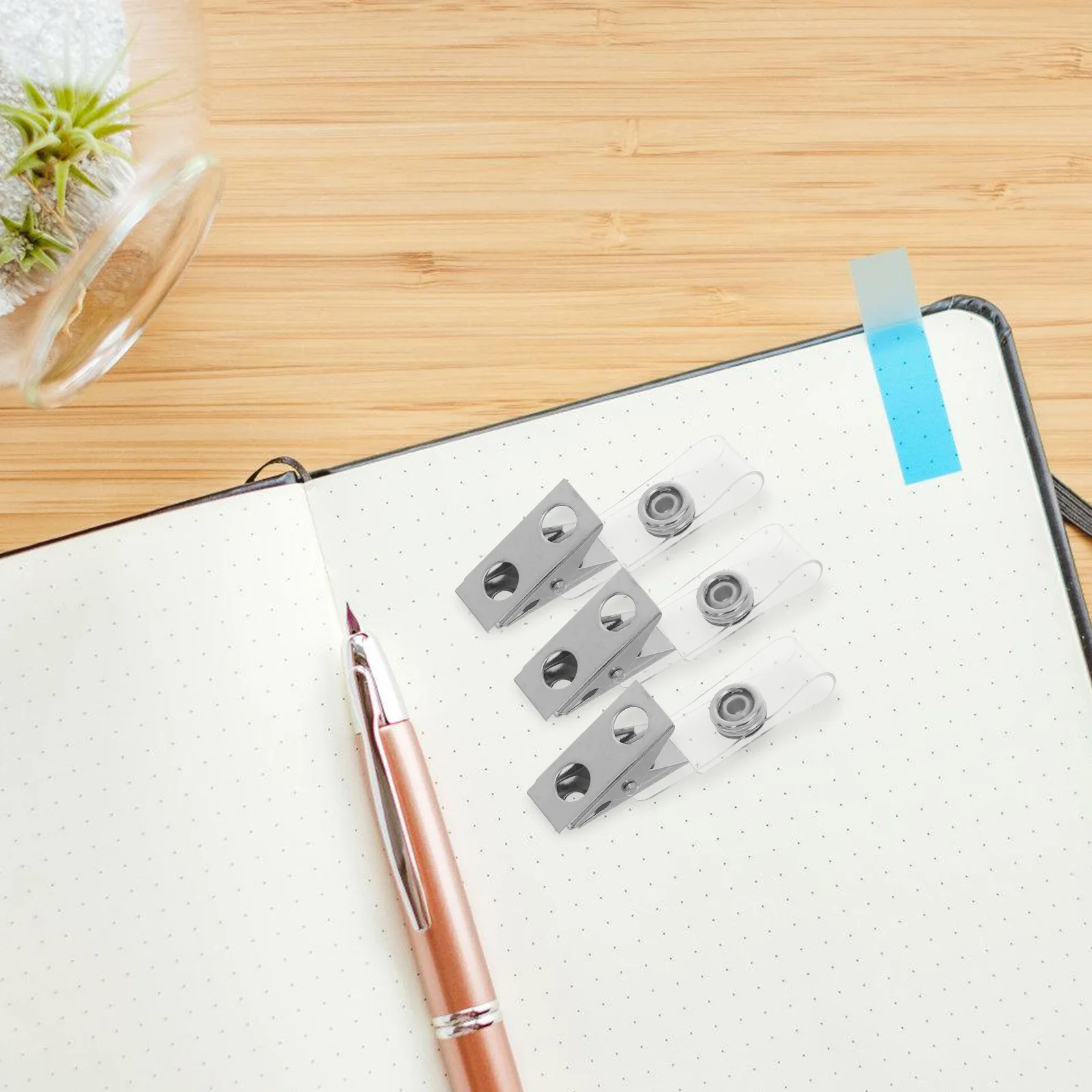 

50pcs Badge Holder Clips Double Hole Metal ID Tags Card Clip Employee Work Security Transparent Straps Office Use