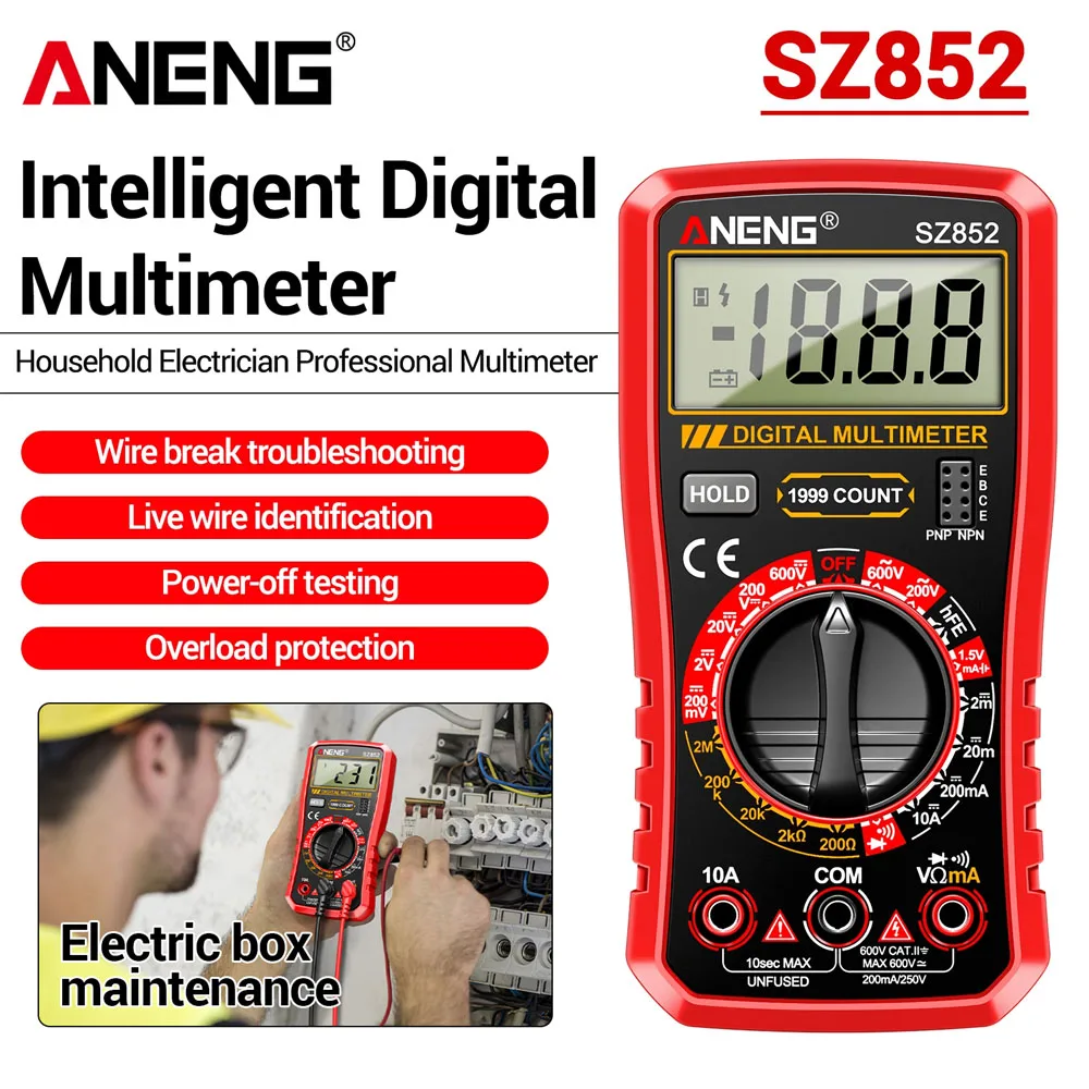 ANENG Digitales Multimeter SZ852 Smart Hochpräzise 1999 Anzeigen 600V AC DC Spannung Widerstand B15 24-250V Induktions-Testerstift