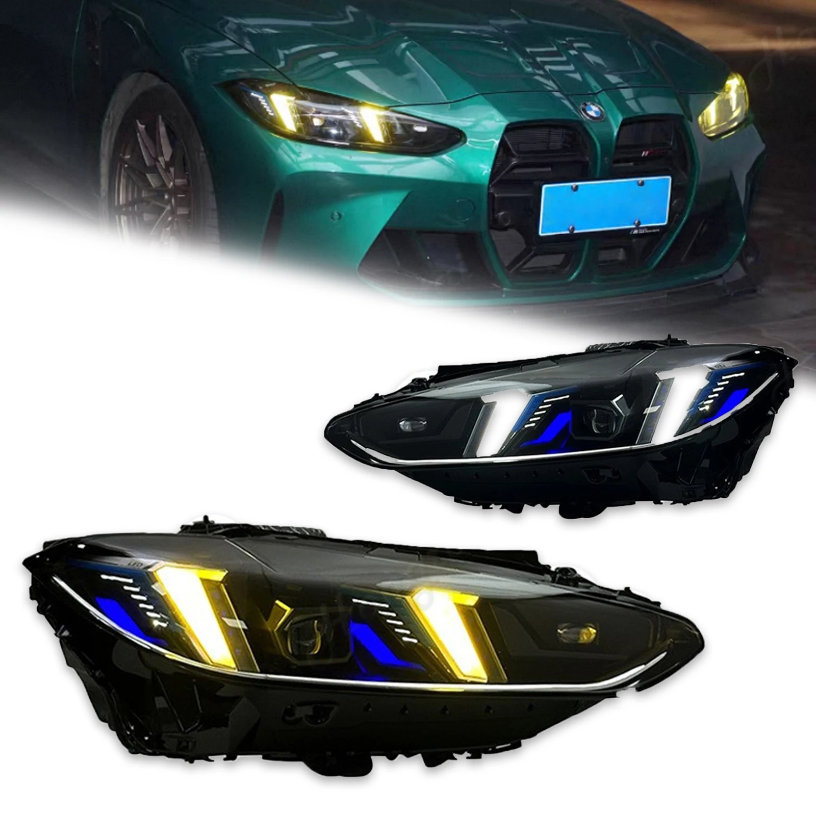 

LED Pair Headlight Assemblies For 2021-2022-2023/2024-2025 BMW G22 G82 G23 4 Series LCI Headlights With Sequential Turn Signal