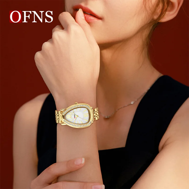 New Snake Head Women Watch Water Drop Quartz Wristwatch Stainless Steel Band Roman Numeral Dial Simple Luxury Ladies Clock Gift