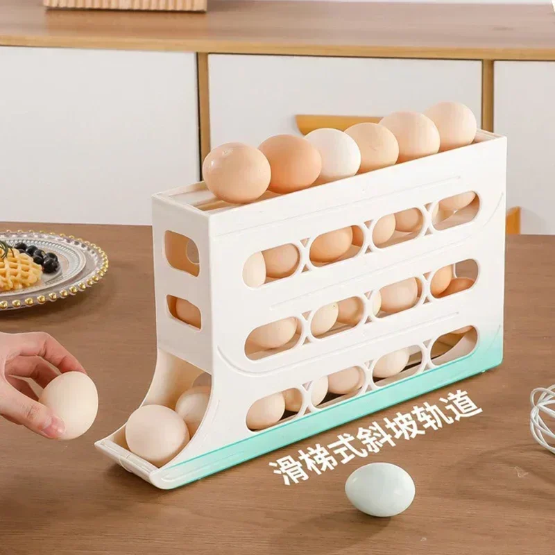 4-layer Version Slide Egg Storage Box Refrigerator Side Door Storage Box Egg Rolling Food Grade Egg Holder Tray Automatic