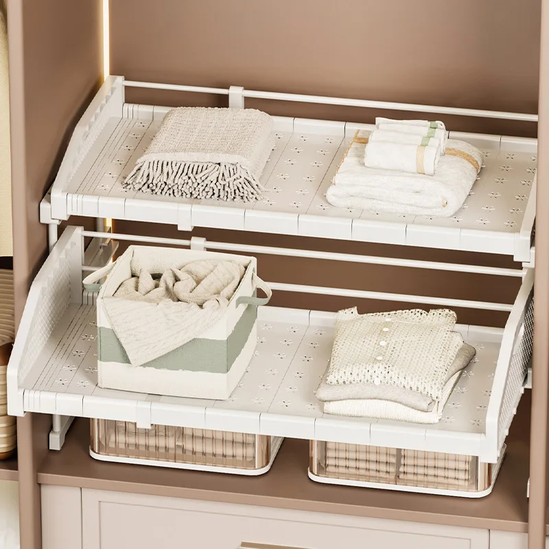 Adjustable Plastic Pull-Out Wardrobe Shelf Organizer Cm Telescopic Length Width Height Low Or High Guardrail Closet Cabinet