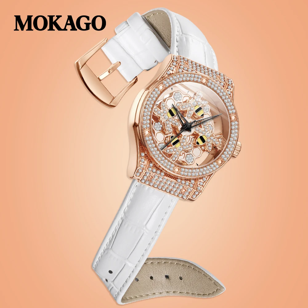 2025 New Women Diamond Watch Fashion Classic Young Ladies Wristwatch Hollow Rotating Face Man Women Quality Leather Strap Clock
